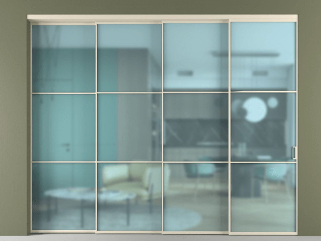 Дверь межкомнатная New Перегородка Formato внутри проёма телескопик синхро 3 АЛПР 040.03 Алюминий бежево-серый Сатинированное голубое стекло, триплекс, 6мм Цена 480300 1. Полотно 4 шт. (800/2100 мм)
2. Комплект установки раздвижной системы
3. Базовый комплект фурнитуры
4. Комплект фурнитуры телескопик синхро-3
5. Ручка RONDO
. Фабрика дверей Волховец 8 (800) 551 43 19 Межкомнатная дверь New Перегородка Formato внутри проёма телескопик синхро 3 АЛПР 040.03 Алюминий бежево-серый Сатинированное голубое стекло, триплекс, 6мм Цена 480300 | Volhovec