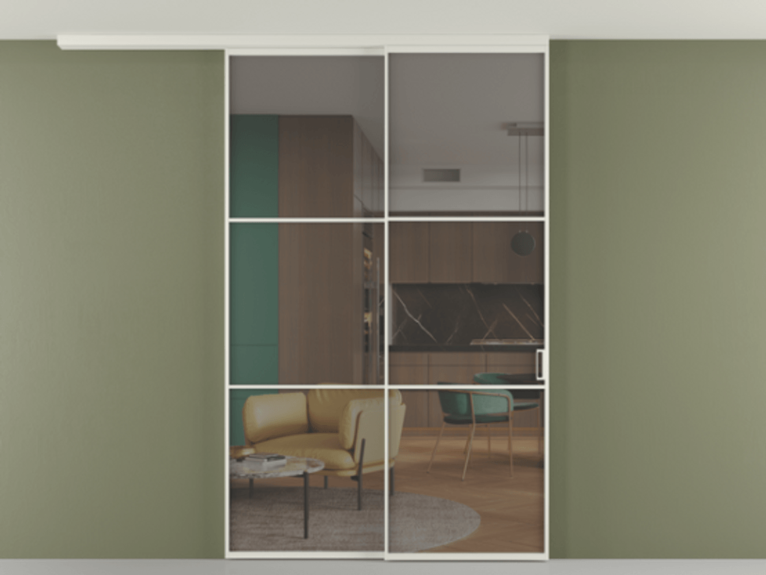 Перегородка Formato вдоль стены на потолок 2 створки с синхронным механизмом АЛПР 040.03 Алюминий Белый Прозрачное серое стекло, триплекс. Скрытый короб БЕЛ Цена 296100 ₽ 1. Полотно 2 шт. (800/2100 мм)
2. Комплект установки раздвижной системы
3. Базовый комплект фурнитуры
4.Ручка RONDO
. Фабрика дверей Волховец 8 (800) 551 43 19 Перегородка Formato вдоль стены на потолок 2 створки с синхронным механизмом АЛПР 040.03 Алюминий Белый Прозрачное серое стекло, триплекс Цена 296100 ₽ | Volhovec