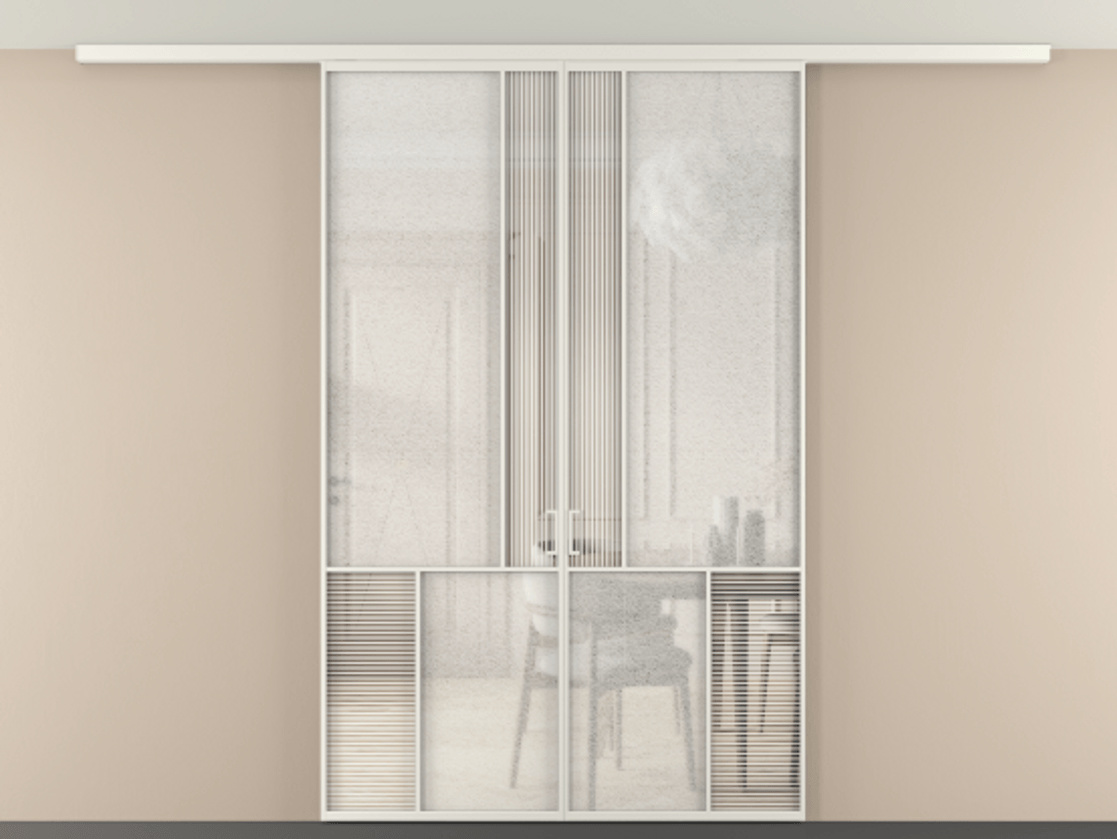 Перегородка Мозаик вдоль стены на потолок 2 створки АЛПР 041.20 Алюминий Белый Рифлёное стекло "Дюна", триплекс, 6 мм + Фактурное стекло "Лёд", триплекс. Скрытый короб БЕЛ Цена 268320 ₽ . Фабрика дверей Волховец 8 (800) 551 43 19 Перегородка Мозаик вдоль стены на потолок 2 створки АЛПР 041.20 Алюминий Белый Рифлёное стекло "Дюна", триплекс, 6 мм + Фактурное стекло "Лёд", триплекс Цена 268320 ₽ | Volhovec