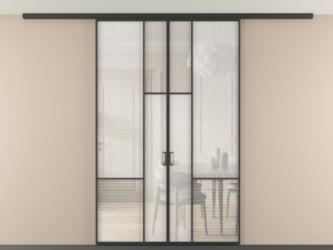 Перегородка Mosaic вдоль стены на потолок двустворчатая АЛПР 041.13 Алюминий Черный Рифлёное стекло "Дюна", триплекс, 6 мм + Фактурное стекло "Лёд", триплекс. Скрытый короб ЧЕР Цена 268320 ₽ . Фабрика дверей Волховец 8 (800) 551 43 19 Перегородка Mosaic вдоль стены на потолок двустворчатая АЛПР 041.13 Алюминий Черный Рифлёное стекло "Дюна", триплекс, 6 мм + Фактурное стекло "Лёд", триплекс Цена 268320 ₽ | Volhovec