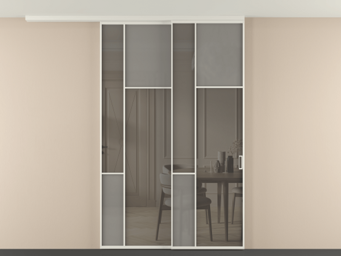 Перегородка Мозаик вдоль стены на потолок 2 створки с синхронным механизмом АЛПР 041.11 Алюминий Белый Сатинированное серое стекло, триплекс, 6 мм + Прозрачное серое стекло, триплекс. Скрытый короб БЕЛ Цена 329520 ₽ . Фабрика дверей Волховец 8 (800) 551 43 19 Перегородка Мозаик вдоль стены на потолок 2 створки с синхронным механизмом АЛПР 041.11 Алюминий Белый Сатинированное серое стекло, триплекс, 6 мм + Прозрачное серое стекло, триплекс Цена 329520 ₽ | Volhovec