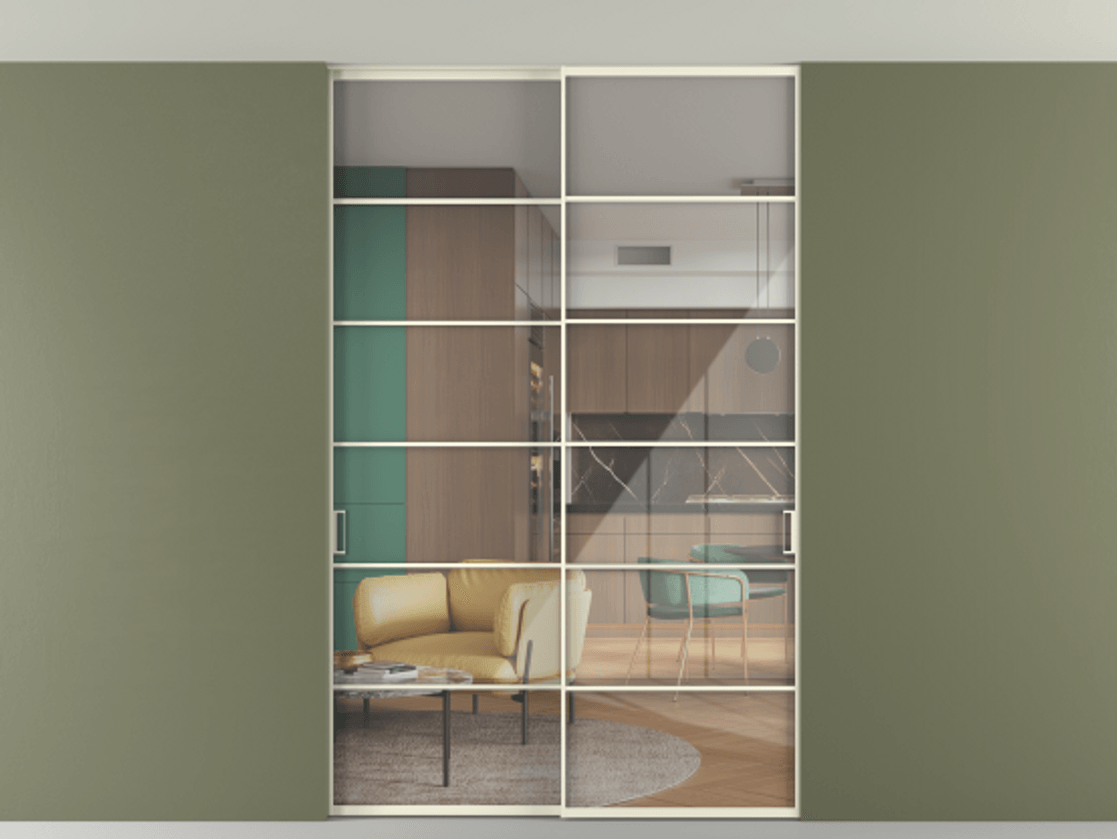 Перегородка Формато внутри проёма скрытое крепление в потолок 2 створки АЛПР 040.04 Алюминий молочно-белый Рефлективное прозрачное стекло "Стопсол", калёное. Цена 322680 ₽ 1. Полотно 2 шт. (800/2100 мм)
2. Комплект установки раздвижной системы
3. Базовый комплект фурнитуры
4. Ручка RONDO. Фабрика дверей Волховец 8 (800) 551 43 19 Перегородка Формато внутри проёма скрытое крепление в потолок 2 створки АЛПР 040.04 Алюминий молочно-белый Рефлективное прозрачное стекло "Стопсол", калёное Цена 322680 ₽ | Volhovec