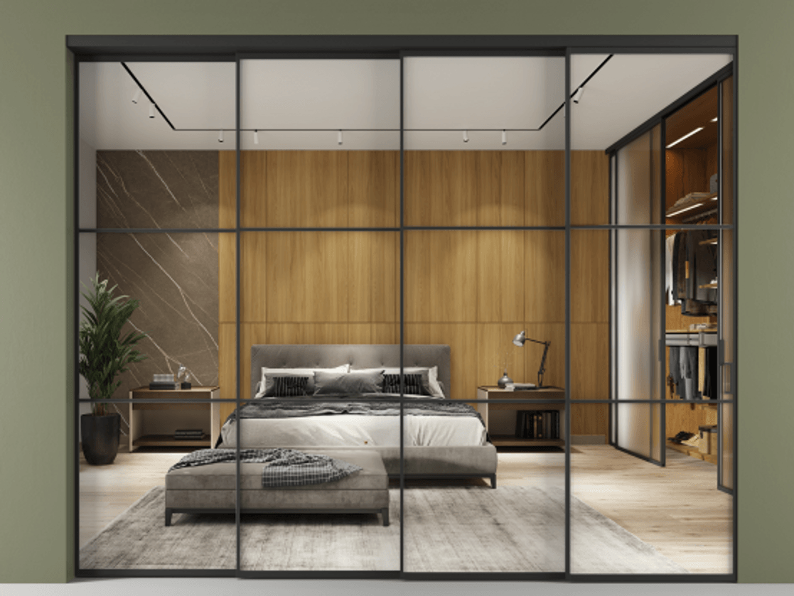 Перегородка Формато внутри проёма 4 створки с синхронным механизмом АЛПР 040.03 Алюминий Черный Двустороннее зеркало, триплекс , триплекс 6 мм. Скрытый короб ЧЕР Цена 427800 ₽ 1. Полотно 4 шт. (800/2100 мм)
2. Комплект установки раздвижной системы
3. Базовый комплект фурнитуры
4. Комплект фурнитуры телескопик синхро-3
5. Ручка Рондо. Фабрика дверей Волховец 8 (800) 551 43 19 Перегородка Формато внутри проёма 4 створки с синхронным механизмом АЛПР 040.03 Алюминий Черный Двустороннее зеркало, триплекс , триплекс 6 мм Цена 427800 ₽ | Volhovec