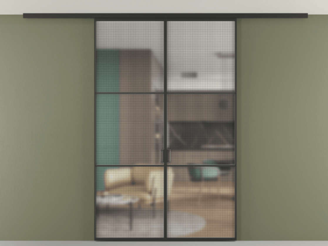 Перегородка Formato вдоль стены на потолок двустворчатая АЛПР 040.03 Алюминий Черный Декоративное стекло с сеткой "Mesh silver", триплекс, 6 мм. Скрытый короб ЧЕР Цена 222280 ₽ 1. Полотно 2 шт.  (800/2100 мм)
2. Комплект установки раздвижной системы
3. Базовый комплект фурнитуры
4.Ручка RONDO
. Фабрика дверей Волховец 8 (800) 551 43 19  Перегородка Formato вдоль стены на потолок двустворчатая АЛПР 040.03 Алюминий Черный Декоративное стекло с сеткой "Mesh silver", триплекс, 6 мм Цена 222280 ₽ | Volhovec