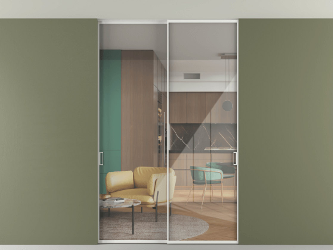 Перегородка Формато внутри проёма скрытое крепление в потолок 2 створки АЛПР 040.01 Алюминий белоснежный Рефлективное прозрачное стекло "Стопсол", калёное. Цена 293640 ₽ 1. Полотно 2 шт. (800/2100 мм)
2. Комплект установки раздвижной системы
3. Базовый комплект фурнитуры
4. Ручка Рондо. Фабрика дверей Волховец 8 (800) 551 43 19 Перегородка Формато внутри проёма скрытое крепление в потолок 2 створки АЛПР 040.01 Алюминий белоснежный Рефлективное прозрачное стекло "Стопсол", калёное Цена 293640 ₽ | Volhovec