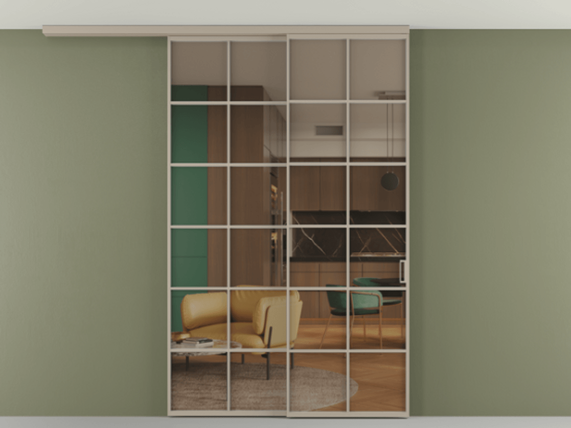 Перегородка Формато вдоль стены на потолок 2 створки с синхронным механизмом АЛПР 040.05 Алюминий бисквитный Прозрачное бронзовое стекло, триплекс. Цена 291704 ₽ 1. Полотно 2 шт. (800/2100 мм)
2. Комплект установки раздвижной системы
3. Базовый комплект фурнитуры
4.Ручка Рондо. Фабрика дверей Волховец 8 (800) 551 43 19 Перегородка Формато вдоль стены на потолок 2 створки с синхронным механизмом АЛПР 040.05 Алюминий бисквитный Прозрачное бронзовое стекло, триплекс Цена 291704 ₽ | Volhovec