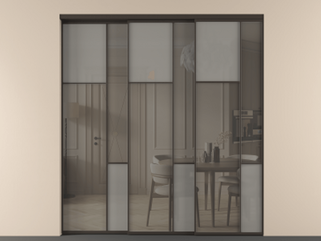 Перегородка Мозаик внутри проёма 3 створки с синхронным механизмом АЛПР 041.10 Алюминий антрацит Сатинированное серое стекло, триплекс, 6 мм + Прозрачное серое стекло, триплекс. Цена 437390 ₽ . Фабрика дверей Волховец 8 (800) 551 43 19 Перегородка Мозаик внутри проёма 3 створки с синхронным механизмом АЛПР 041.10 Алюминий антрацит Сатинированное серое стекло, триплекс, 6 мм + Прозрачное серое стекло, триплекс Цена 437390 ₽ | Volhovec