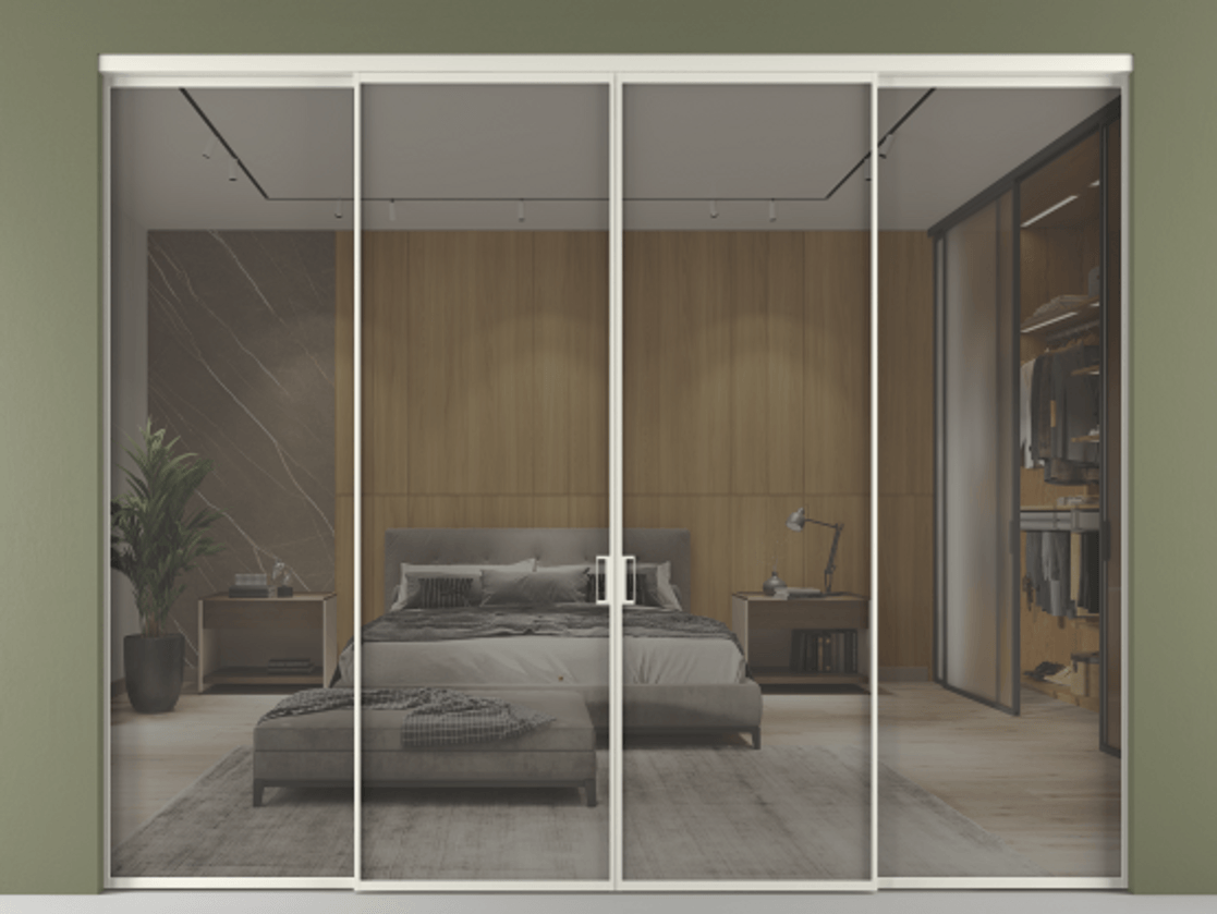 Перегородка Formato внутри проёма четырёхстворчатая АЛПР 040.01 Алюминий Белый Рефлективное серое стекло "Stopsol", калёное, 6 мм. Скрытый короб БЕЛ Цена 371600 ₽ 1. Полотно 4 шт.  (800/2100 мм)
2. Комплект установки раздвижной системы
3. Базовый комплект фурнитуры
4.Ручка RONDO. Фабрика дверей Волховец 8 (800) 551 43 19  Перегородка Formato внутри проёма четырёхстворчатая АЛПР 040.01 Алюминий Белый Рефлективное серое стекло "Stopsol", калёное, 6 мм Цена 371600 ₽  | Volhovec