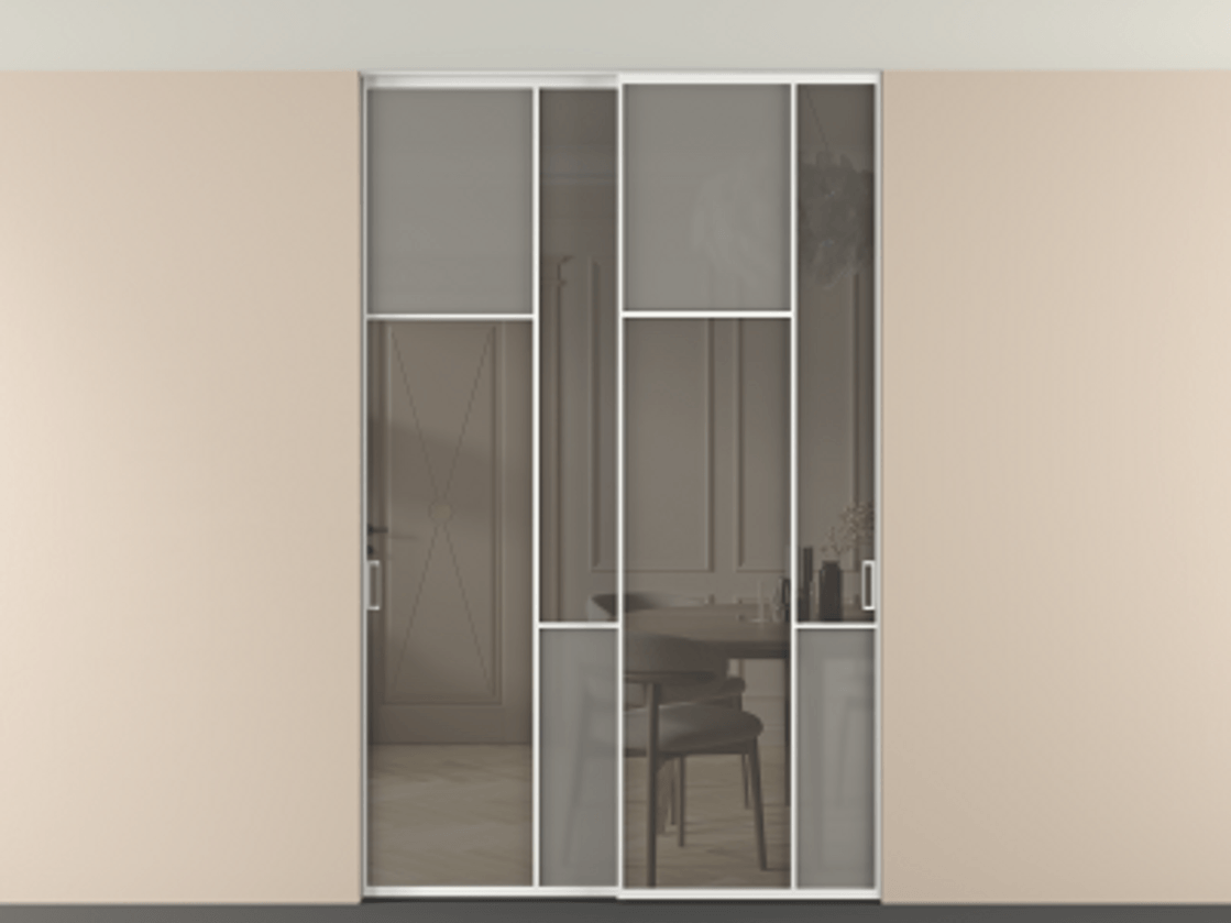 Перегородка Мозаик внутри проёма скрытое крепление в потолок 2 створки АЛПР 041.10 Алюминий белоснежный Сатинированное серое стекло, триплекс, 6 мм + Прозрачное серое стекло, триплекс. Цена 324580 ₽ . Фабрика дверей Волховец 8 (800) 551 43 19 Перегородка Мозаик внутри проёма скрытое крепление в потолок 2 створки АЛПР 041.10 Алюминий белоснежный Сатинированное серое стекло, триплекс, 6 мм + Прозрачное серое стекло, триплекс Цена 324580 ₽ | Volhovec