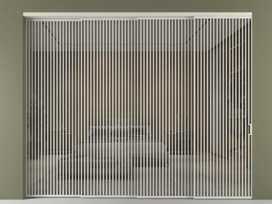 Перегородка Формато внутри проёма 4 створки с синхронным механизмом АЛПР 040.06 Алюминий тёплый серый Рефлективное серое стекло "Стопсол", калёное. Цена 802920 ₽ 1. Полотно 4 шт. (800/2100 мм)
2. Комплект установки раздвижной системы
3. Базовый комплект фурнитуры
4. Комплект фурнитуры телескопик синхро-3
5. Ручка Рондо. Фабрика дверей Волховец 8 (800) 551 43 19 Перегородка Формато внутри проёма 4 створки с синхронным механизмом АЛПР 040.06 Алюминий тёплый серый Рефлективное серое стекло "Стопсол", калёное Цена 802920 ₽ | Volhovec