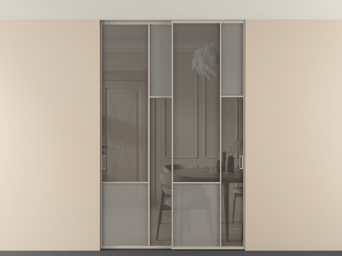 Перегородка Мозаик внутри проёма скрытое крепление в потолок 2 створки АЛПР 041.12 Алюминий бисквитный Сатинированное серое стекло, триплекс, 6 мм + Прозрачное серое стекло, триплекс. Цена 324580 ₽ . Фабрика дверей Волховец 8 (800) 551 43 19 Перегородка Мозаик внутри проёма скрытое крепление в потолок 2 створки АЛПР 041.12 Алюминий бисквитный Сатинированное серое стекло, триплекс, 6 мм + Прозрачное серое стекло, триплекс Цена 324580 ₽ | Volhovec