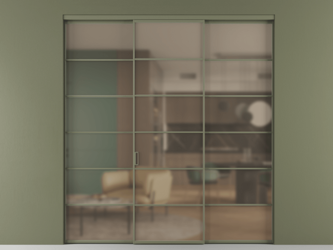 Перегородка Формато внутри проёма 3 створки АЛПР 040.04 Алюминий оливковый тёмный Сатинированное бронзовое стекло, триплекс. Цена 254825 ₽ 1. Полотно 3 шт. (800/2100 мм)
2. Комплект установки раздвижной системы
3. Базовый комплект фурнитуры
4.Ручка Рондо. Фабрика дверей Волховец 8 (800) 551 43 19 Перегородка Формато внутри проёма 3 створки АЛПР 040.04 Алюминий оливковый тёмный Сатинированное бронзовое стекло, триплекс Цена 254825 ₽ | Volhovec