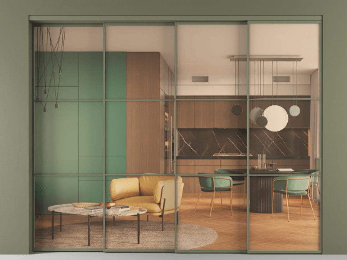 Перегородка Формато внутри проёма 4 створки с синхронным механизмом АЛПР 040.03 Алюминий оливковый тёмный Прозрачное оранжевое стекло, триплекс. Цена 463720 ₽ 1. Полотно 4 шт. (800/2100 мм)
2. Комплект установки раздвижной системы
3. Базовый комплект фурнитуры
4. Комплект фурнитуры телескопик синхро-3
5. Ручка Рондо. Фабрика дверей Волховец 8 (800) 551 43 19 Перегородка Формато внутри проёма 4 створки с синхронным механизмом АЛПР 040.03 Алюминий оливковый тёмный Прозрачное оранжевое стекло, триплекс Цена 463720 ₽ | Volhovec