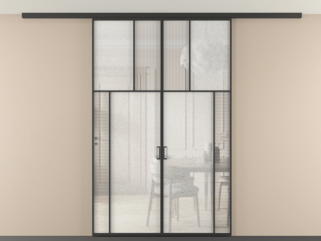 Перегородка Mosaic вдоль стены на потолок двустворчатая АЛПР 041.23 Алюминий Черный Рифлёное стекло "Дюна", триплекс, 6 мм + Фактурное стекло "Лёд", триплекс, 6 мм. Скрытый короб ЧЕР Цена 253920 ₽ . Фабрика дверей Волховец 8 (800) 551 43 19  Перегородка Mosaic вдоль стены на потолок двустворчатая АЛПР 041.23 Алюминий Черный Рифлёное стекло "Дюна", триплекс, 6 мм + Фактурное стекло "Лёд", триплекс, 6 мм Цена 253920 ₽ | Volhovec