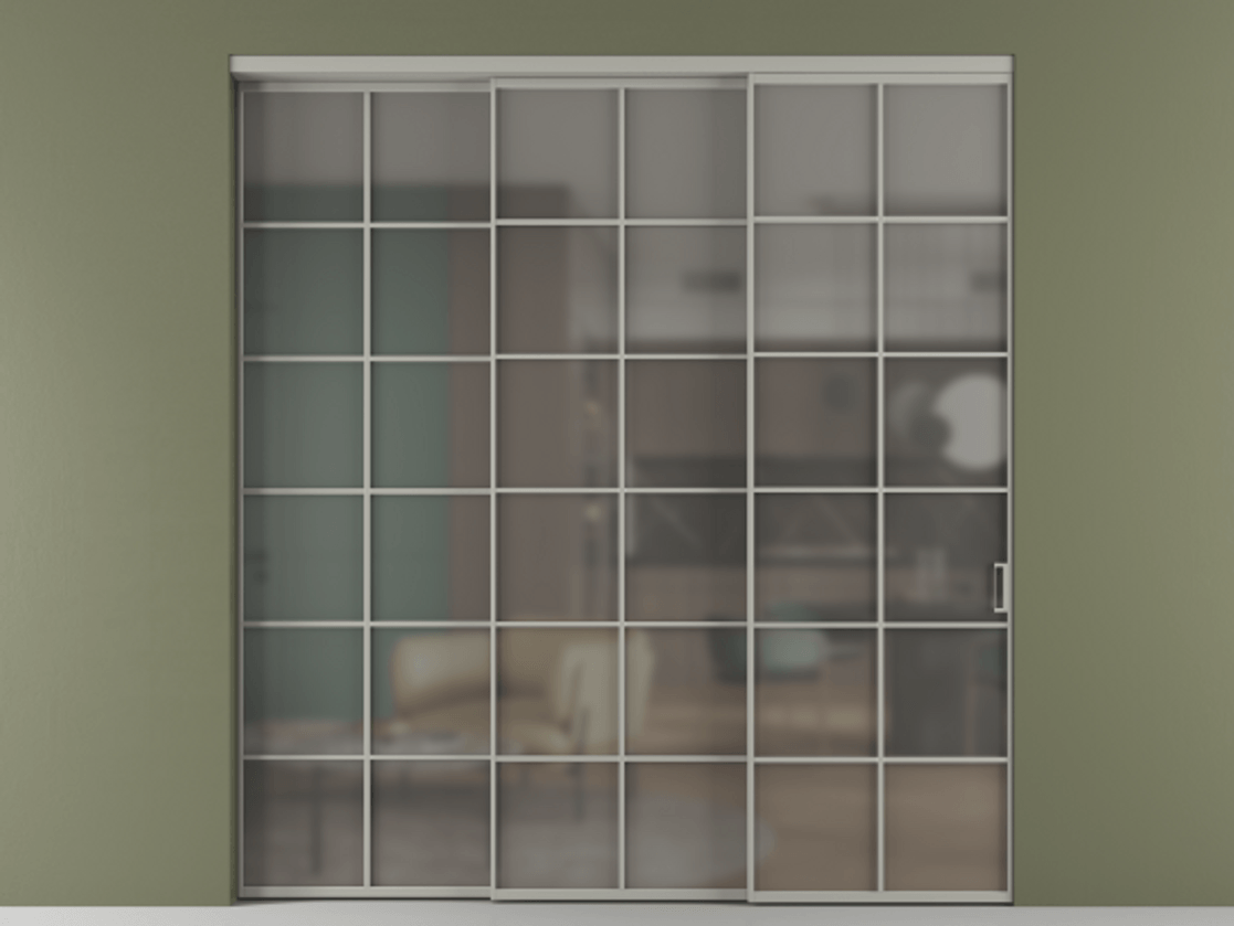 Перегородка Formato внутри проёма 3 створки с синхронным механизмом АЛПР 040.05 Алюминий нейтральный серый Сатинированное серое стекло, триплекс. Цена 399590 ₽ 1. Полотно 3 шт. (800/2100 мм)
2. Комплект установки раздвижной системы
3. Базовый комплект фурнитуры
4. Комплект фурнитуры телескопик синхро-2
5.Ручка RONDO
. Фабрика дверей Волховец 8 (800) 551 43 19 Перегородка Formato внутри проёма 3 створки с синхронным механизмом АЛПР 040.05 Алюминий нейтральный серый Сатинированное серое стекло, триплекс Цена 399590 ₽ | Volhovec