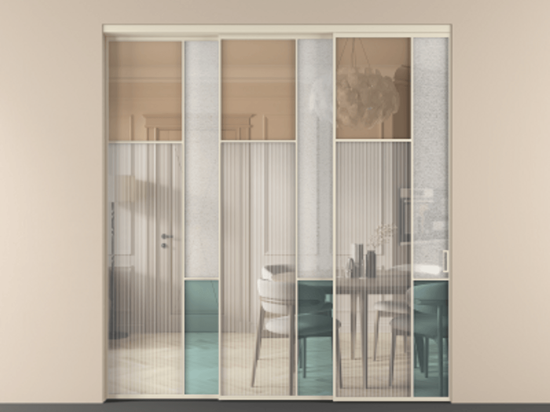 Перегородка Mosaic внутри проёма 3 створки с синхронным механизмом АЛПР 041.10 Алюминий бежево-серый Комбинация стекол Группы 1 и Группы 3. Цена 455390 ₽ . Фабрика дверей Волховец 8 (800) 551 43 19 Перегородка Mosaic внутри проёма 3 створки с синхронным механизмом АЛПР 041.10 Алюминий бежево-серый Комбинация стекол Группы 1 и Группы 3 Цена 455390 ₽ | Volhovec