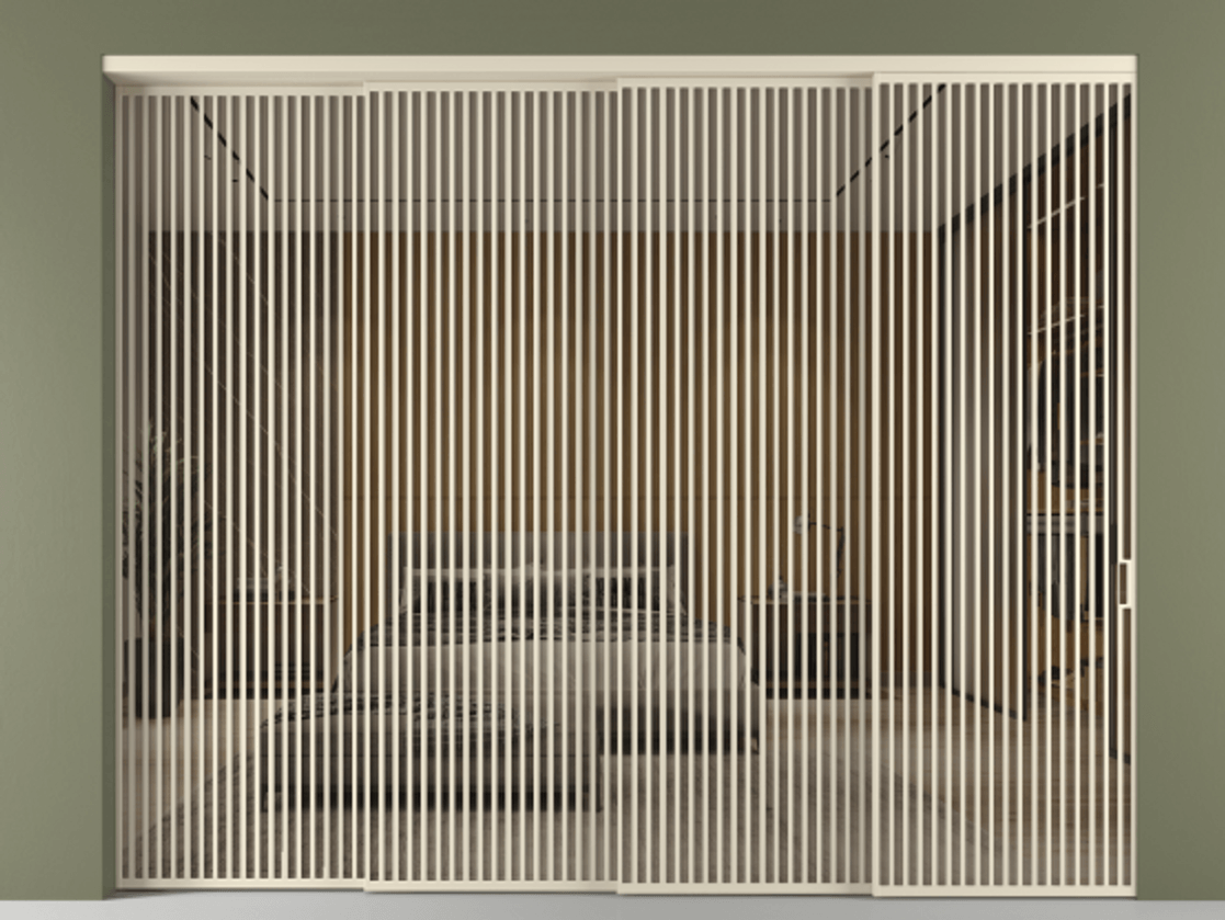 Перегородка Формато внутри проёма 4 створки с синхронным механизмом АЛПР 040.06 Алюминий бежево-серый Рефлективное бронзовое стекло "Стопсол", калёное. Цена 802920 ₽ 1. Полотно 4 шт. (800/2100 мм)
2. Комплект установки раздвижной системы
3. Базовый комплект фурнитуры
4. Комплект фурнитуры телескопик синхро-3
5. Ручка Рондо. Фабрика дверей Волховец 8 (800) 551 43 19 Перегородка Формато внутри проёма 4 створки с синхронным механизмом АЛПР 040.06 Алюминий бежево-серый Рефлективное бронзовое стекло "Стопсол", калёное Цена 802920 ₽ | Volhovec