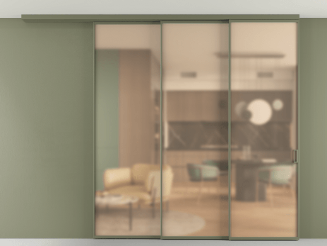 Перегородка Формато вдоль стены на потолок 3 створки с синхронным механизмом АЛПР 040.01 Алюминий оливковый тёмный Сатинированное оранжевое стекло, триплекс. Цена 382108 ₽ 1. Полотно 2 шт. (800/2100 мм)
2. Комплект установки раздвижной системы
3. Базовый комплект фурнитуры
4.Ручка Рондо. Фабрика дверей Волховец 8 (800) 551 43 19 Перегородка Формато вдоль стены на потолок 3 створки с синхронным механизмом АЛПР 040.01 Алюминий оливковый тёмный Сатинированное оранжевое стекло, триплекс Цена 382108 ₽ | Volhovec