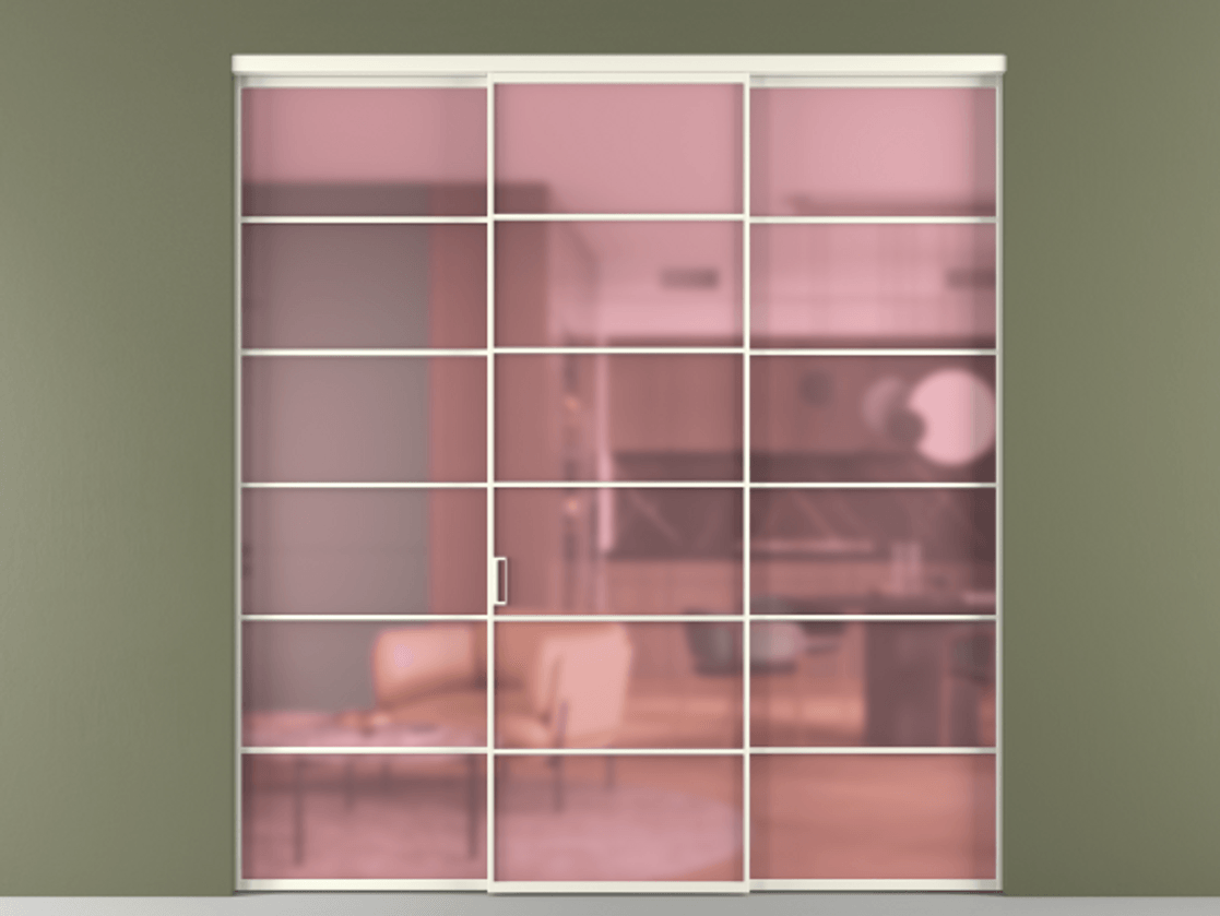 Перегородка Формато внутри проёма 3 створки АЛПР 040.04 Алюминий жемчужный Сатинированное розовое стекло, триплекс. Цена 254825 ₽ 1. Полотно 3 шт. (800/2100 мм)
2. Комплект установки раздвижной системы
3. Базовый комплект фурнитуры
4.Ручка Рондо. Фабрика дверей Волховец 8 (800) 551 43 19 Перегородка Формато внутри проёма 3 створки АЛПР 040.04 Алюминий жемчужный Сатинированное розовое стекло, триплекс Цена 254825 ₽ | Volhovec