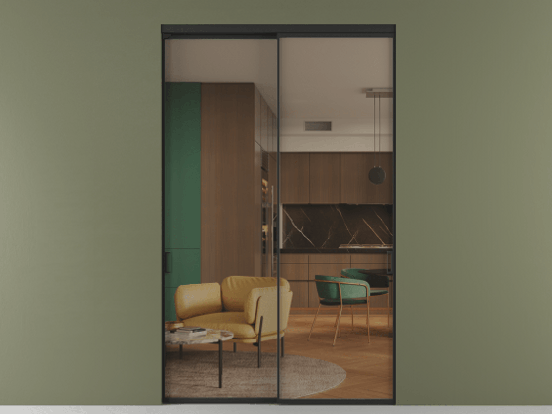 Перегородка Formato внутри проёма 2 створки АЛПР 040.01 Алюминий Черный Прозрачное бронзовое стекло, триплекс. Скрытый короб ЧЕР Цена 429800 ₽ 1. Полотно 2 шт. (800/2100 мм)
2. Комплект установки раздвижной системы
3. Базовый комплект фурнитуры
4.Ручка RONDO. Фабрика дверей Волховец 8 (800) 551 43 19 Перегородка Formato внутри проёма 2 створки АЛПР 040.01 Алюминий Черный Прозрачное бронзовое стекло, триплекс Цена 429800 ₽ | Volhovec