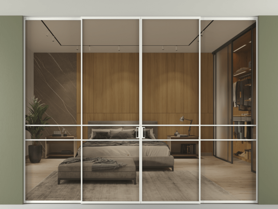 Перегородка Formato внутри проёма скрытое крепление в потолок 4 створки АЛПР 040.02 Алюминий светло-серый Рефлективное бронзовое стекло "Stopsol", калёное. Цена 555140 ₽ 1. Полотно 4 шт. (800/2100 мм)
2. Комплект установки раздвижной системы
3. Базовый комплект фурнитуры
4.Ручка RONDO. Фабрика дверей Волховец 8 (800) 551 43 19 Перегородка Formato внутри проёма скрытое крепление в потолок 4 створки АЛПР 040.02 Алюминий светло-серый Рефлективное бронзовое стекло "Stopsol", калёное Цена 555140 ₽ | Volhovec