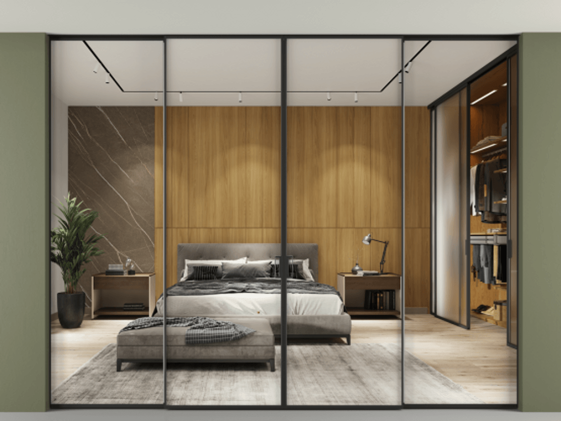 Перегородка Formato внутри проёма четырёхстворчатая со скрытым креплением в потолок АЛПР 040.01 Алюминий Черный Двустороннее зеркало, триплекс 6 мм, триплекс 6 мм. Скрытый короб ЧЕР Цена 456600 ₽ 1. Полотно 4 шт. (800/2100 мм)
 2. Комплект установки раздвижной системы
 3. Базовый комплект фурнитуры
4.Ручка RONDO. Фабрика дверей Волховец 8 (800) 551 43 19  Перегородка Formato внутри проёма четырёхстворчатая со скрытым креплением в потолок АЛПР 040.01 Алюминий Черный Двустороннее зеркало, триплекс 6 мм, триплекс 6 мм Цена 456600 ₽ | Volhovec