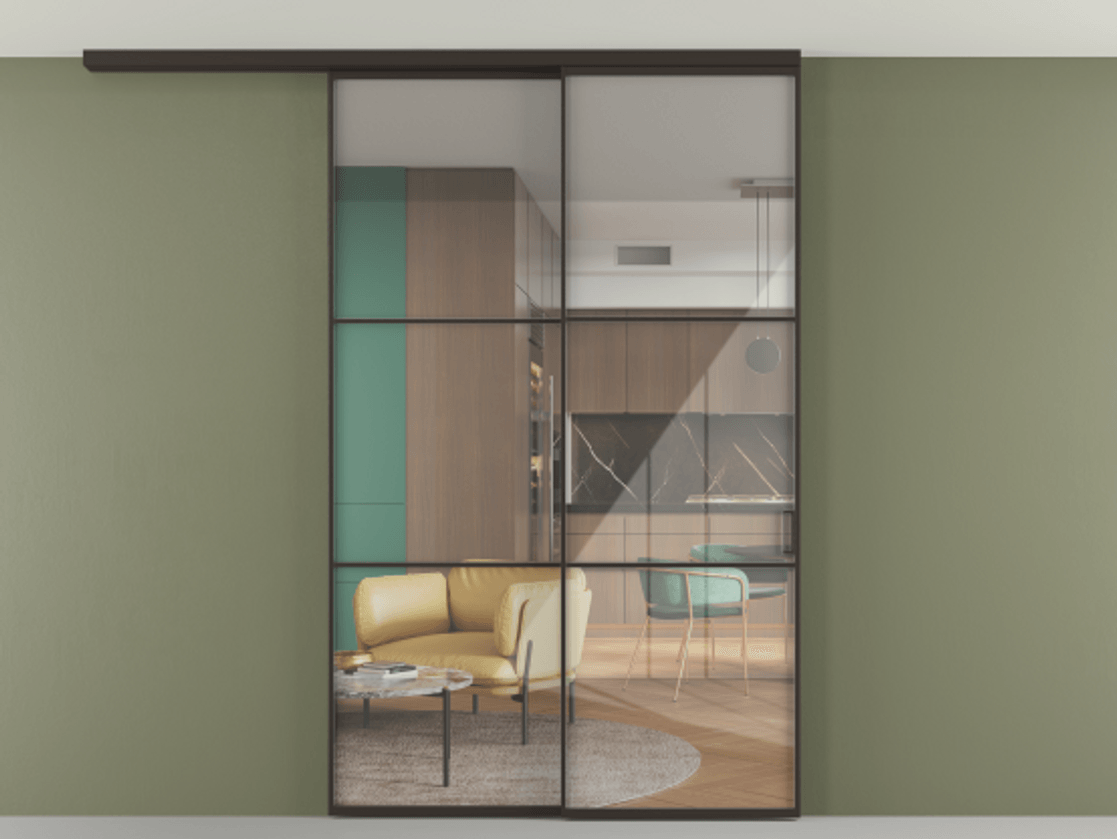 Перегородка Формато вдоль стены на потолок 2 створки с синхронным механизмом АЛПР 040.03 Алюминий антрацит Рефлективное прозрачное стекло "Стопсол", калёное. Цена 290776 ₽ 1. Полотно 2 шт. (800/2100 мм)
2. Комплект установки раздвижной системы
3. Базовый комплект фурнитуры
4.Ручка Рондо. Фабрика дверей Волховец 8 (800) 551 43 19 Перегородка Формато вдоль стены на потолок 2 створки с синхронным механизмом АЛПР 040.03 Алюминий антрацит Рефлективное прозрачное стекло "Стопсол", калёное Цена 290776 ₽ | Volhovec