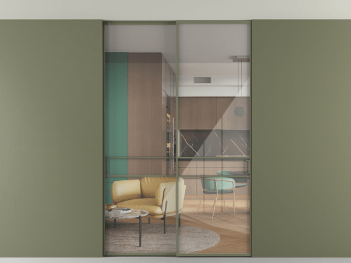 Перегородка Формато внутри проёма скрытое крепление в потолок 2 створки АЛПР 040.02 Алюминий оливковый тёмный Рефлективное прозрачное стекло "Стопсол", калёное. Цена 305520 ₽ 1. Полотно 2 шт. (800/2100 мм)
2. Комплект установки раздвижной системы
3. Базовый комплект фурнитуры
4. Ручка Рондо. Фабрика дверей Волховец 8 (800) 551 43 19 Перегородка Формато внутри проёма скрытое крепление в потолок 2 створки АЛПР 040.02 Алюминий оливковый тёмный Рефлективное прозрачное стекло "Стопсол", калёное Цена 305520 ₽ | Volhovec