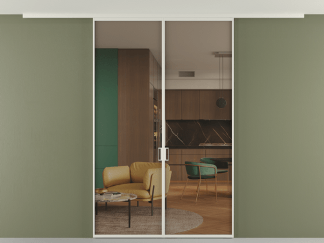 Перегородка Формато вдоль стены на потолок 2 створки АЛПР 040.01 Алюминий Белый Прозрачное бронзовое стекло, триплекс. Скрытый короб БЕЛ Цена 170995 ₽ 1. Полотно 2 шт. (800/2100 мм)
2. Комплект установки раздвижной системы
3. Базовый комплект фурнитуры
4.Ручка Рондо. Фабрика дверей Волховец 8 (800) 551 43 19 Перегородка Формато вдоль стены на потолок 2 створки АЛПР 040.01 Алюминий Белый Прозрачное бронзовое стекло, триплекс Цена 170995 ₽ | Volhovec