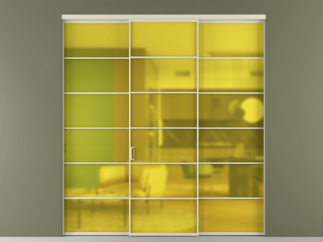 Перегородка Формато внутри проёма 3 створки АЛПР 040.04 Алюминий бежево-серый Сатинированное жёлтое стекло, триплекс. Цена 293990 ₽ 1. Полотно 3 шт. (800/2100 мм)
2. Комплект установки раздвижной системы
3. Базовый комплект фурнитуры
4.Ручка Рондо. Фабрика дверей Волховец 8 (800) 551 43 19 Перегородка Формато внутри проёма 3 створки АЛПР 040.04 Алюминий бежево-серый Сатинированное жёлтое стекло, триплекс Цена 293990 ₽ | Volhovec