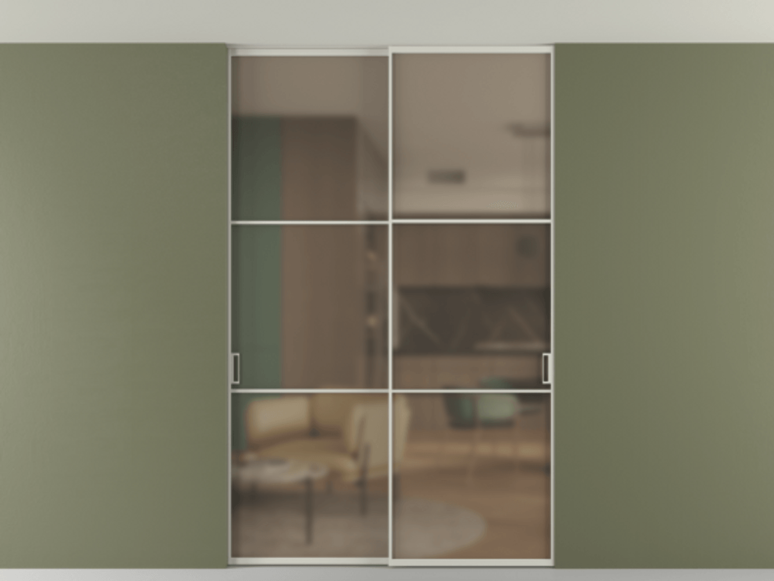 Перегородка Формато внутри проёма скрытое крепление в потолок 2 створки АЛПР 040.03 Алюминий тёплый серый Сатинированное бронзовое стекло, триплекс. Цена 12940 AZE 1. Полотно 2 шт. (800/2100 мм)
2. Комплект установки раздвижной системы
3. Базовый комплект фурнитуры
4. Ручка Рондо. Фабрика дверей Волховец 8 (800) 551 43 19 Перегородка Формато внутри проёма скрытое крепление в потолок 2 створки АЛПР 040.03 Алюминий тёплый серый Сатинированное бронзовое стекло, триплекс Цена 12940 AZE | Volhovec