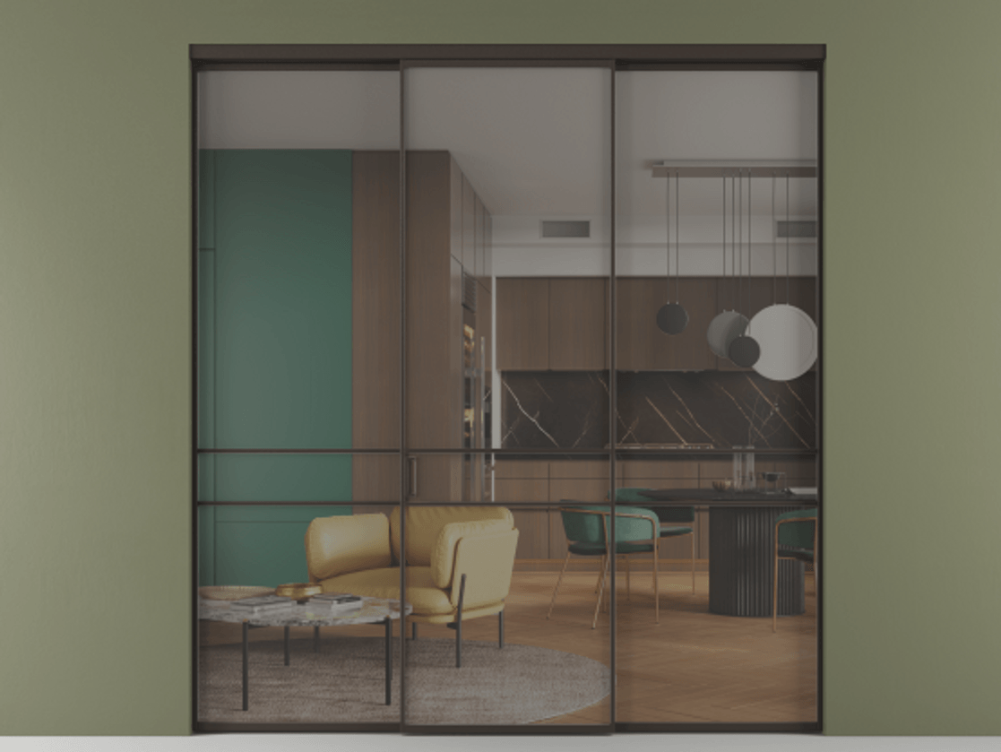 Перегородка Формато внутри проёма 3 створки АЛПР 040.02 Алюминий антрацит Прозрачное серое стекло, триплекс. Цена 12370 AZE 1. Полотно 3 шт. (800/2100 мм)
2. Комплект установки раздвижной системы
3. Базовый комплект фурнитуры
4.Ручка Рондо. Фабрика дверей Волховец 8 (800) 551 43 19 Перегородка Формато внутри проёма 3 створки АЛПР 040.02 Алюминий антрацит Прозрачное серое стекло, триплекс Цена 12370 AZE | Volhovec