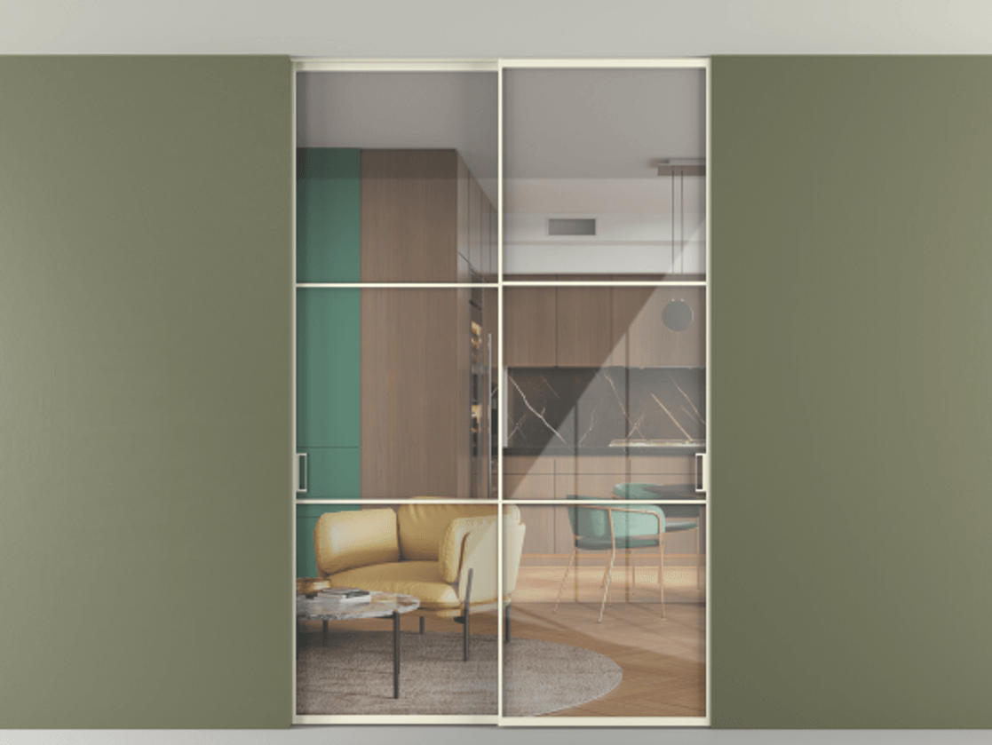 Перегородка Formato внутри проёма скрытое крепление в потолок 2 створки АЛПР 040.03 Алюминий молочно-белый Рефлективное прозрачное стекло "Stopsol", калёное. Цена 305520 ₽ 1. Полотно 2 шт. (800/2100 мм)
2. Комплект установки раздвижной системы
3. Базовый комплект фурнитуры
4. Ручка RONDO. Фабрика дверей Волховец 8 (800) 551 43 19 Перегородка Formato внутри проёма скрытое крепление в потолок 2 створки АЛПР 040.03 Алюминий молочно-белый Рефлективное прозрачное стекло "Stopsol", калёное Цена 305520 ₽ | Volhovec