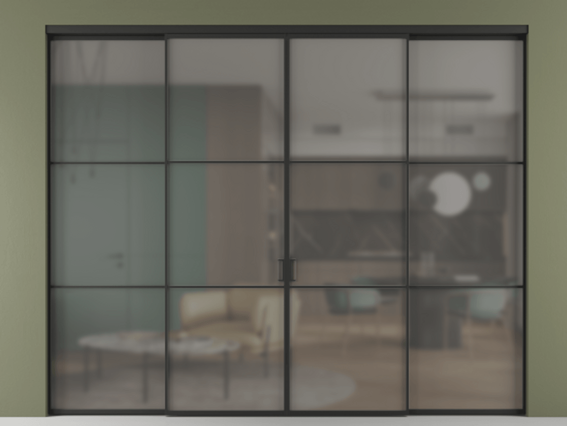 Перегородка Formato внутри проёма четырёхстворчатая АЛПР 040.03 Алюминий Черный Сатинированное серое стекло, триплекс. Скрытый короб ЧЕР Цена 324000 ₽ 1. Полотно 4 шт. (800/2100 мм)
2. Комплект установки раздвижной системы
3. Базовый комплект фурнитуры
4.Ручка RONDO. Фабрика дверей Волховец 8 (800) 551 43 19 Перегородка Formato внутри проёма четырёхстворчатая АЛПР 040.03 Алюминий Черный Сатинированное серое стекло, триплекс Цена 324000 ₽ | Volhovec