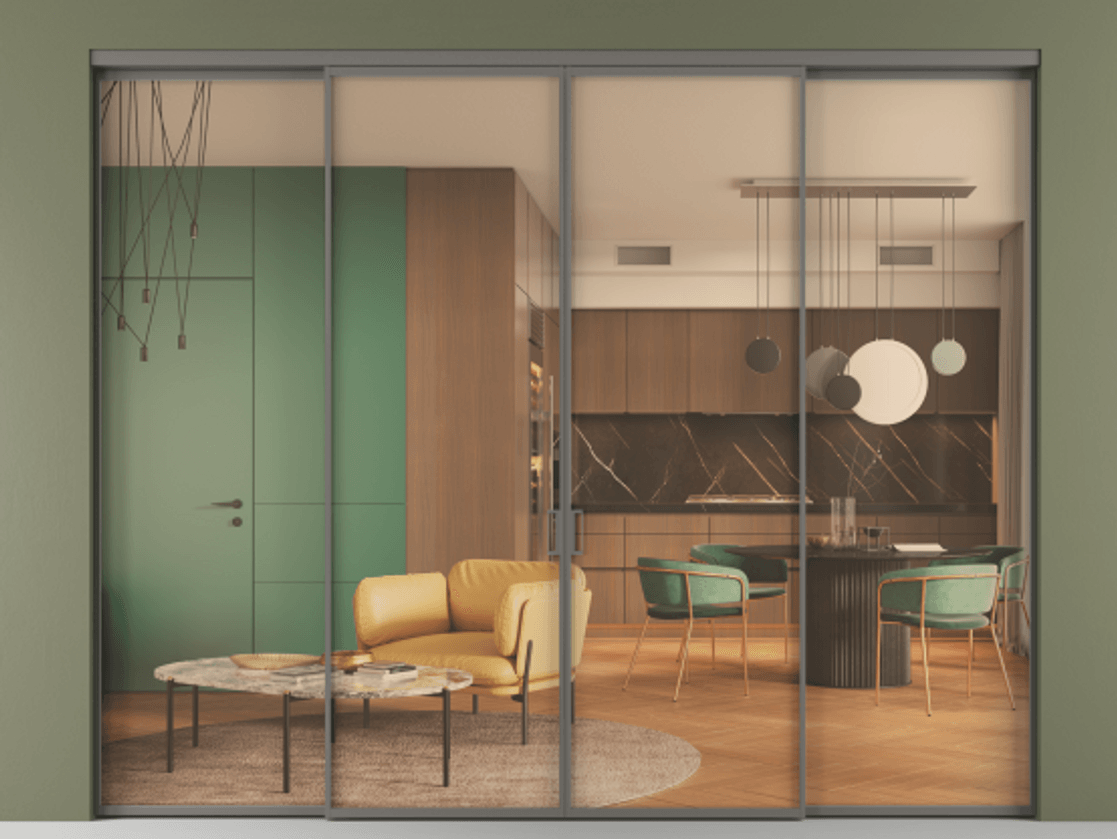 Перегородка Formato внутри проёма 4 створки АЛПР 040.01 Алюминий классический серый Прозрачное оранжевое стекло, триплекс. Цена 319840 ₽ 1. Полотно 4 шт. (800/2100 мм)
2. Комплект установки раздвижной системы
3. Базовый комплект фурнитуры
4.Ручка RONDO. Фабрика дверей Волховец 8 (800) 551 43 19 Перегородка Formato внутри проёма 4 створки АЛПР 040.01 Алюминий классический серый Прозрачное оранжевое стекло, триплекс Цена 319840 ₽ | Volhovec