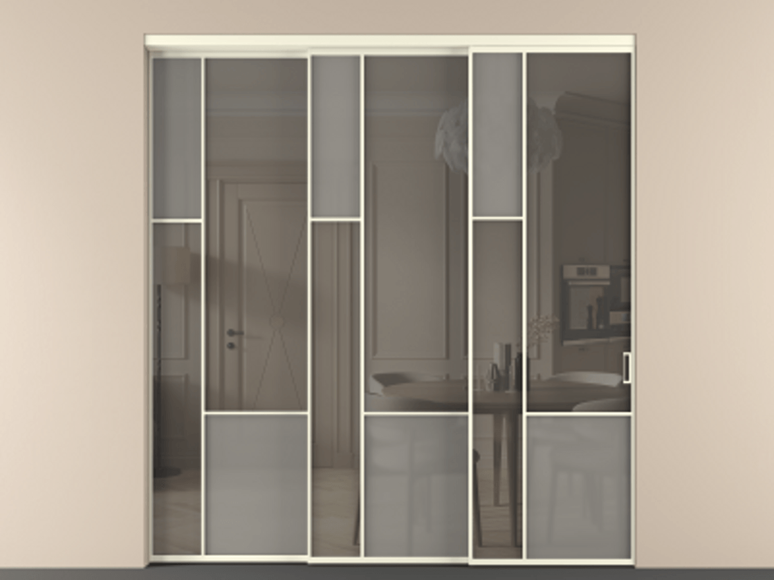 Перегородка Мозаик внутри проёма 3 створки с синхронным механизмом АЛПР 041.13 Алюминий молочно-белый Сатинированное серое стекло, триплекс, 6 мм + Прозрачное серое стекло, триплекс. Цена 437390 ₽ . Фабрика дверей Волховец 8 (800) 551 43 19 Перегородка Мозаик внутри проёма 3 створки с синхронным механизмом АЛПР 041.13 Алюминий молочно-белый Сатинированное серое стекло, триплекс, 6 мм + Прозрачное серое стекло, триплекс Цена 437390 ₽ | Volhovec