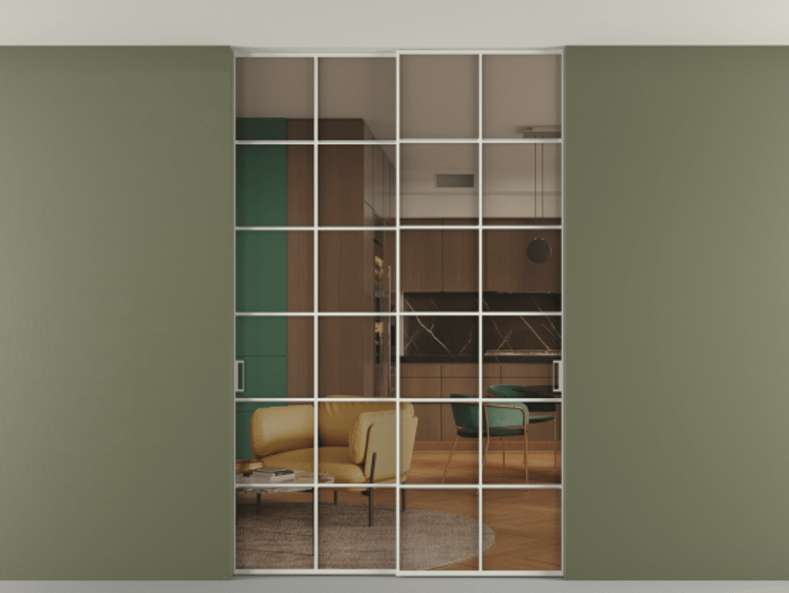 Перегородка Formato внутри проёма двустворчатая со скрытым креплением в потолок АЛПР 040.05 Алюминий Белый Прозрачное бронзовое стекло, триплекс, 6 мм. Скрытый короб БЕЛ Цена 280780 ₽ 1. Полотно 2 шт. (800/2100 мм)
2. Комплект установки раздвижной системы
3. Базовый комплект фурнитуры
4. Ручка RONDO. Фабрика дверей Волховец 8 (800) 551 43 19 Перегородка Formato внутри проёма двустворчатая со скрытым креплением в потолок АЛПР 040.05 Алюминий Белый Прозрачное бронзовое стекло, триплекс, 6 мм Цена 280780 ₽ | Volhovec