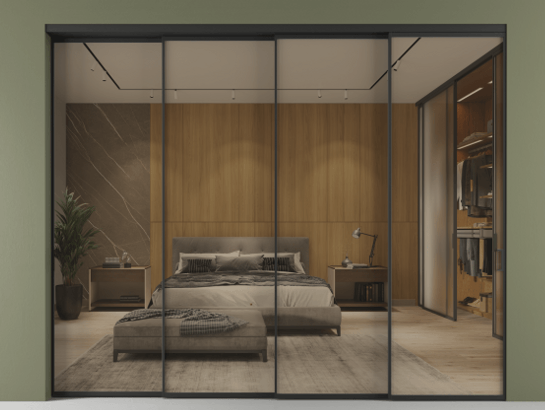 Перегородка Formato внутри проёма телескопик синхро 3 АЛПР 040.01 Алюминий Черный Рефлективное бронзовое стекло "Stopsol", калёное, 6 мм. Скрытый короб ЧЕР Цена 483100 ₽ 1. Полотно 4 шт. (800/2100 мм)
2. Комплект установки раздвижной системы
3. Базовый комплект фурнитуры
4. Комплект фурнитуры телескопик синхро-3
5. Ручка RONDO
. Фабрика дверей Волховец 8 (800) 551 43 19 Перегородка Formato внутри проёма телескопик синхро 3 АЛПР 040.01 Алюминий Черный Рефлективное бронзовое стекло "Stopsol", калёное, 6 мм Цена 483100 ₽ | Volhovec