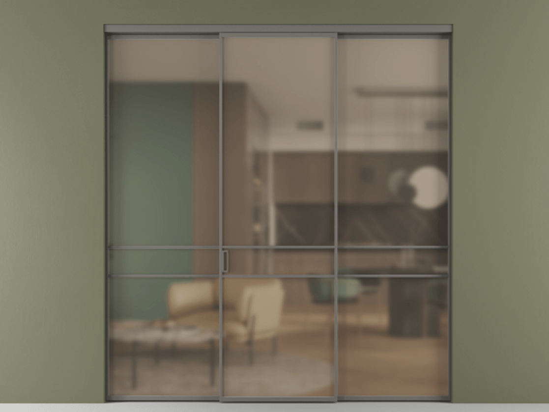 Перегородка Формато внутри проёма 3 створки АЛПР 040.02 Алюминий классический серый Сатинированное бронзовое стекло, триплекс. Цена 237275 ₽ 1. Полотно 3 шт. (800/2100 мм)
2. Комплект установки раздвижной системы
3. Базовый комплект фурнитуры
4.Ручка Рондо. Фабрика дверей Волховец 8 (800) 551 43 19 Перегородка Формато внутри проёма 3 створки АЛПР 040.02 Алюминий классический серый Сатинированное бронзовое стекло, триплекс Цена 237275 ₽ | Volhovec