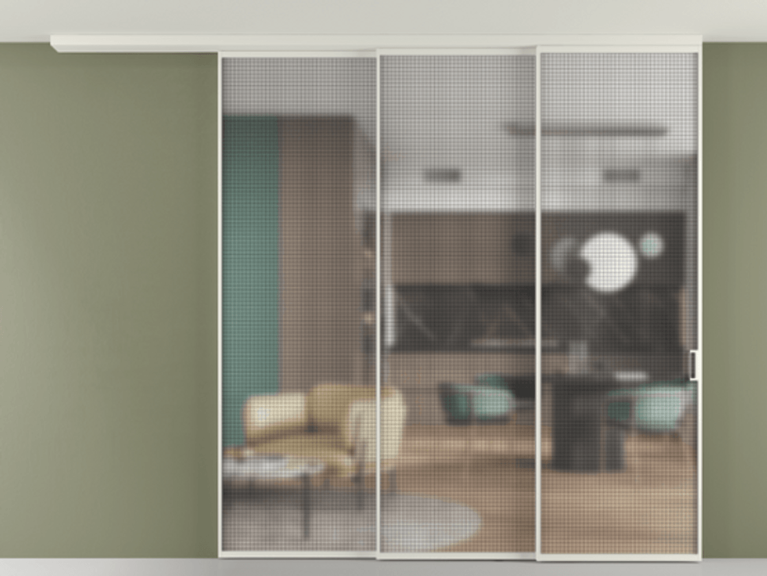 Перегородка Formato вдоль стены на потолок 3 створки с синхронным механизмом АЛПР 040.01 Алюминий Белый Декоративное стекло с сеткой "Mesh silver", триплекс. Скрытый короб БЕЛ Цена 382832 ₽ 1. Полотно 2 шт. (800/2100 мм)
2. Комплект установки раздвижной системы
3. Базовый комплект фурнитуры
4.Ручка RONDO
. Фабрика дверей Волховец 8 (800) 551 43 19 Перегородка Formato вдоль стены на потолок 3 створки с синхронным механизмом АЛПР 040.01 Алюминий Белый Декоративное стекло с сеткой "Mesh silver", триплекс Цена 382832 ₽ | Volhovec