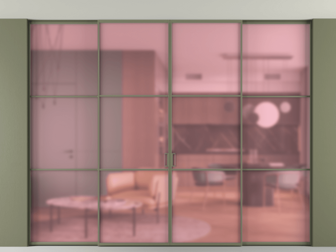 Перегородка Formato внутри проёма четырёхстворчатая со скрытым креплением в потолок АЛПР 040.03 Алюминий оливковый тёмный Сатинированное розовое стекло, триплекс. Цена 457052 ₽ 1. Полотно 4 шт. (800/2100 мм)
2. Комплект установки раздвижной системы
3. Базовый комплект фурнитуры
4.Ручка RONDO. Фабрика дверей Волховец 8 (800) 551 43 19 Перегородка Formato внутри проёма четырёхстворчатая со скрытым креплением в потолок АЛПР 040.03 Алюминий оливковый тёмный Сатинированное розовое стекло, триплекс Цена 457052 ₽ | Volhovec