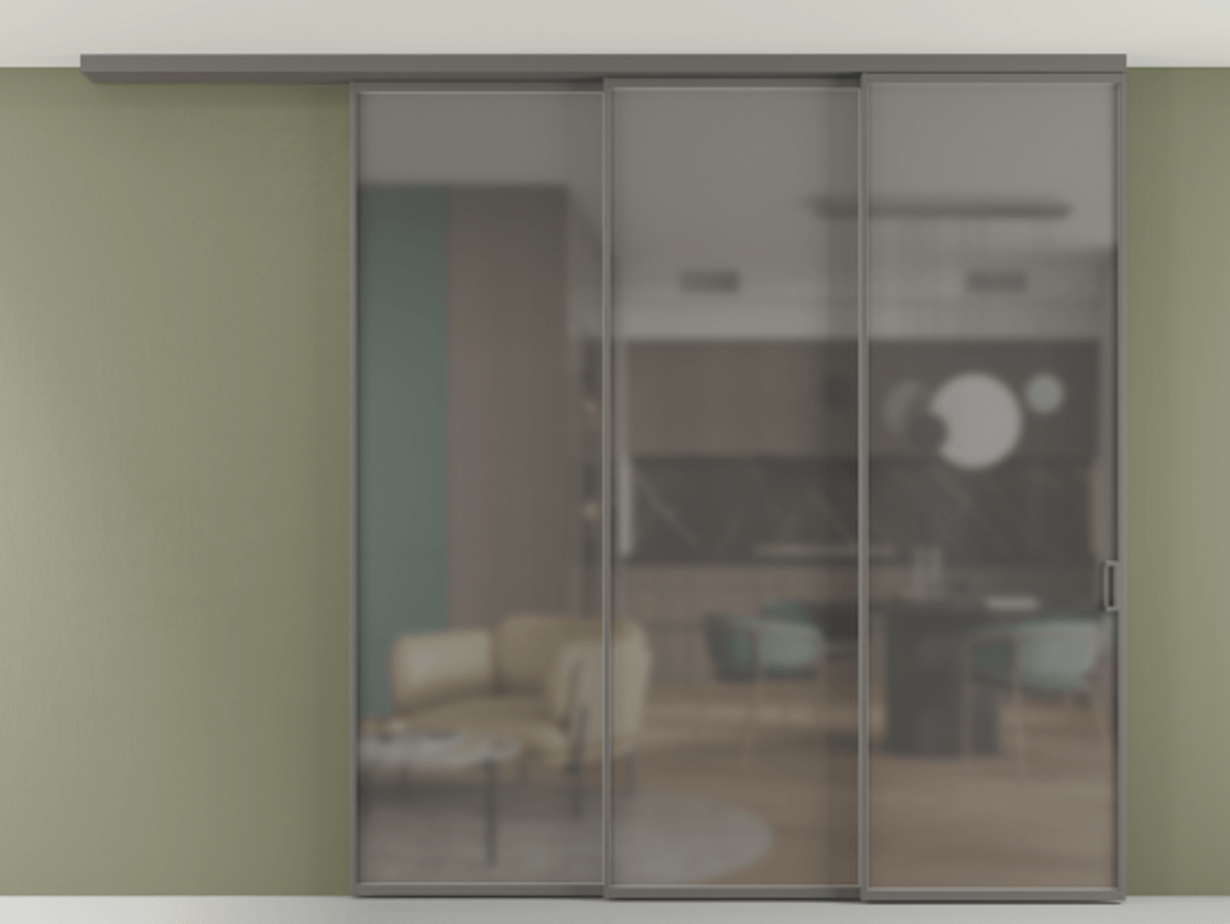 Перегородка Формато вдоль стены на потолок 3 створки с синхронным механизмом АЛПР 040.01 Алюминий классический серый Сатинированное серое стекло, триплекс. Цена 382108 ₽ 1. Полотно 2 шт. (800/2100 мм)
2. Комплект установки раздвижной системы
3. Базовый комплект фурнитуры
4.Ручка Рондо. Фабрика дверей Волховец 8 (800) 551 43 19 Перегородка Формато вдоль стены на потолок 3 створки с синхронным механизмом АЛПР 040.01 Алюминий классический серый Сатинированное серое стекло, триплекс Цена 382108 ₽ | Volhovec