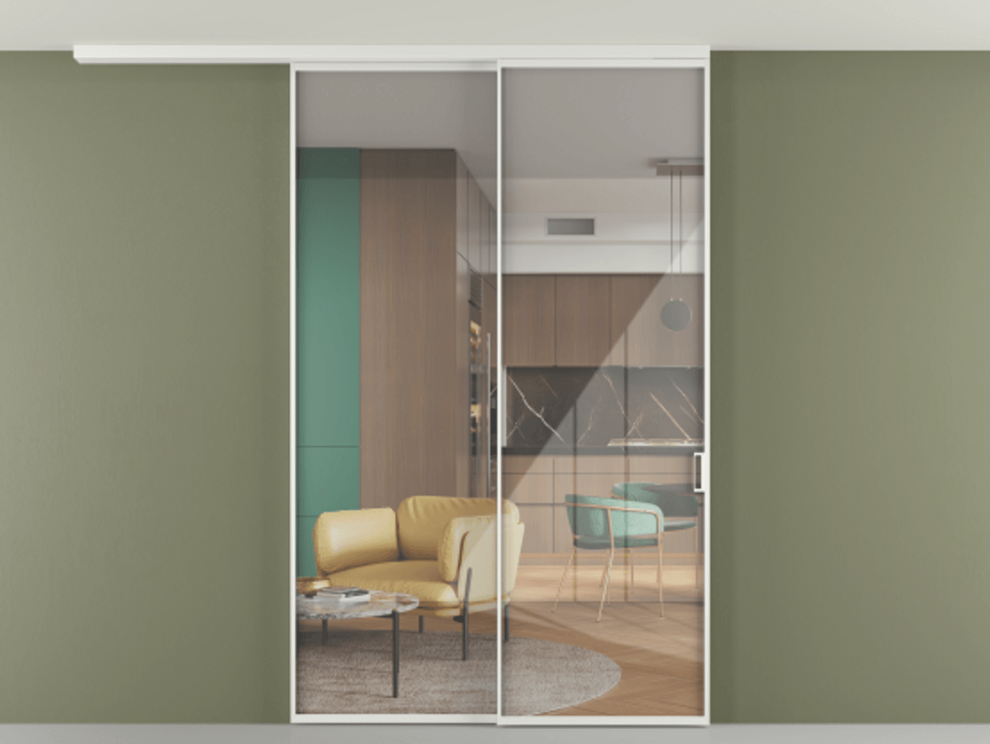 Перегородка Formato вдоль стены на потолок 2 створки с синхронным механизмом АЛПР 040.01 Алюминий белоснежный Рефлективное прозрачное стекло "Stopsol", калёное. Цена 315140 ₽ 1. Полотно 2 шт. (800/2100 мм)
2. Комплект установки раздвижной системы
3. Базовый комплект фурнитуры
4.Ручка RONDO
. Фабрика дверей Волховец 8 (800) 551 43 19 Перегородка Formato вдоль стены на потолок 2 створки с синхронным механизмом АЛПР 040.01 Алюминий белоснежный Рефлективное прозрачное стекло "Stopsol", калёное Цена 315140 ₽ | Volhovec