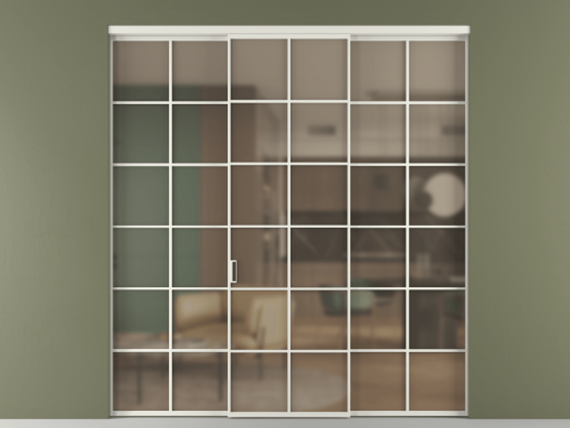 Перегородка Формато внутри проёма 3 створки АЛПР 040.05 Алюминий серый Сатинированное бронзовое стекло, триплекс. Цена 254825 ₽ 1. Полотно 3 шт. (800/2100 мм)
2. Комплект установки раздвижной системы
3. Базовый комплект фурнитуры
4.Ручка Рондо. Фабрика дверей Волховец 8 (800) 551 43 19 Перегородка Формато внутри проёма 3 створки АЛПР 040.05 Алюминий серый Сатинированное бронзовое стекло, триплекс Цена 254825 ₽ | Volhovec