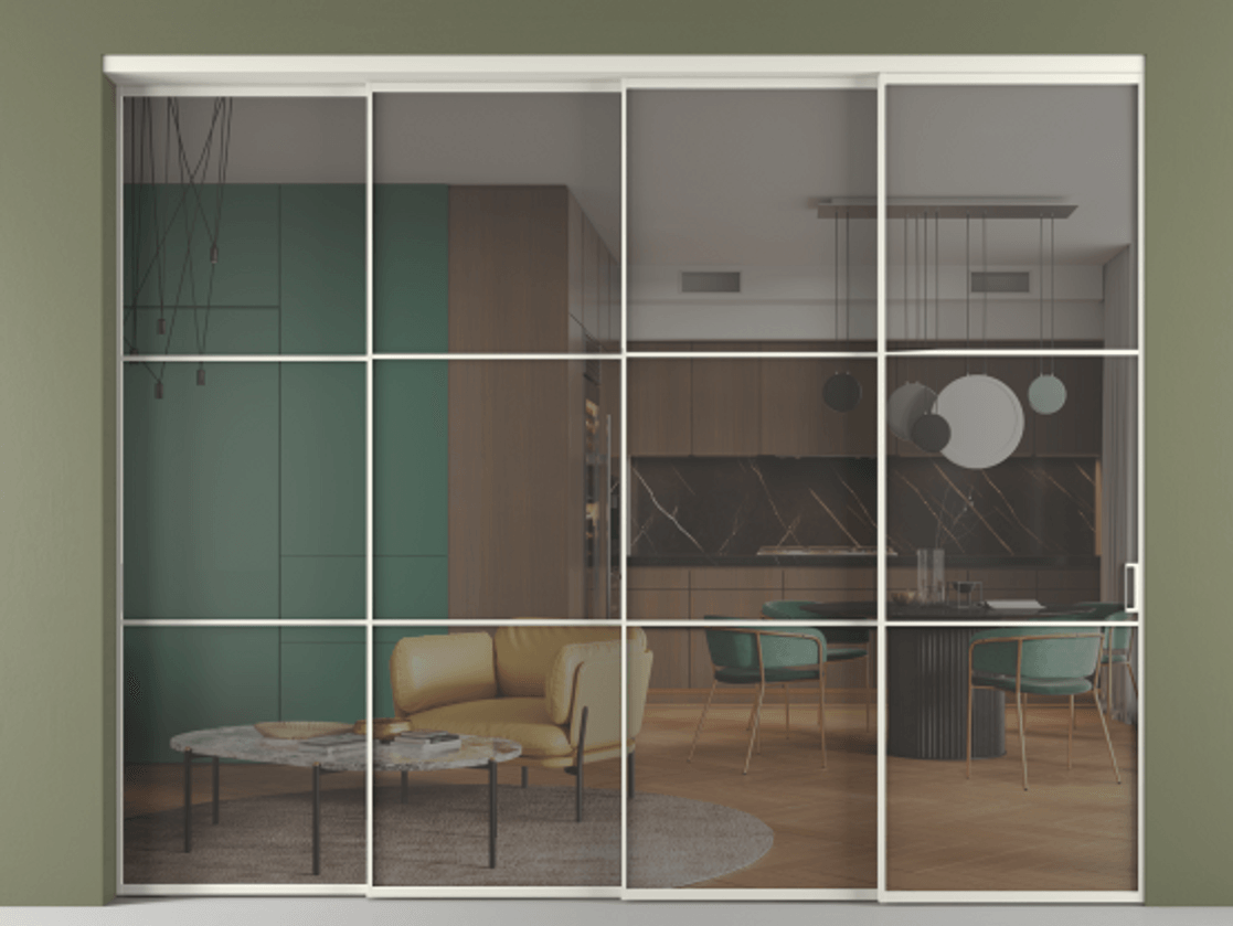 Перегородка Formato внутри проёма телескопик синхро 3 АЛПР 040.03 Алюминий Белый Прозрачное серое стекло, триплекс, 6 мм. Скрытый короб БЕЛ Цена 685340 сом 1. Полотно 4 шт. (800/2100 мм)
2. Комплект установки раздвижной системы
3. Базовый комплект фурнитуры
4. Комплект фурнитуры телескопик синхро-3
5. Ручка RONDO
. Фабрика дверей Волховец 8 (800) 551 43 19 Перегородка Formato внутри проёма телескопик синхро 3 АЛПР 040.03 Алюминий Белый Прозрачное серое стекло, триплекс, 6 мм Цена 685340 сом | Volhovec