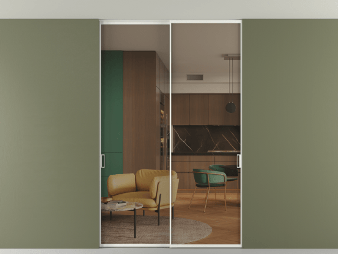 Перегородка Формато внутри проёма скрытое крепление в потолок 2 створки АЛПР 040.01 Алюминий светло-серый Прозрачное бронзовое стекло, триплекс. Цена 239305 ₽ 1. Полотно 2 шт. (800/2100 мм)
2. Комплект установки раздвижной системы
3. Базовый комплект фурнитуры
4. Ручка Рондо. Фабрика дверей Волховец 8 (800) 551 43 19 Перегородка Формато внутри проёма скрытое крепление в потолок 2 створки АЛПР 040.01 Алюминий светло-серый Прозрачное бронзовое стекло, триплекс Цена 239305 ₽ | Volhovec