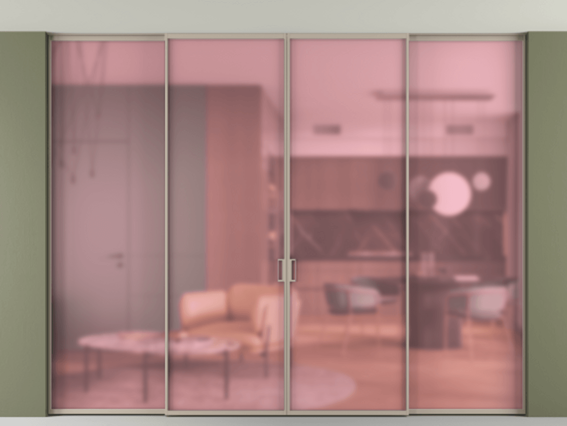 Перегородка Formato внутри проёма скрытое крепление в потолок 4 створки АЛПР 040.01 Алюминий бисквитный Сатинированное розовое стекло, триплекс. Цена 637790 сом 1. Полотно 4 шт. (800/2100 мм)
2. Комплект установки раздвижной системы
3. Базовый комплект фурнитуры
4.Ручка RONDO. Фабрика дверей Волховец 8 (800) 551 43 19 Перегородка Formato внутри проёма скрытое крепление в потолок 4 створки АЛПР 040.01 Алюминий бисквитный Сатинированное розовое стекло, триплекс Цена 637790 сом | Volhovec