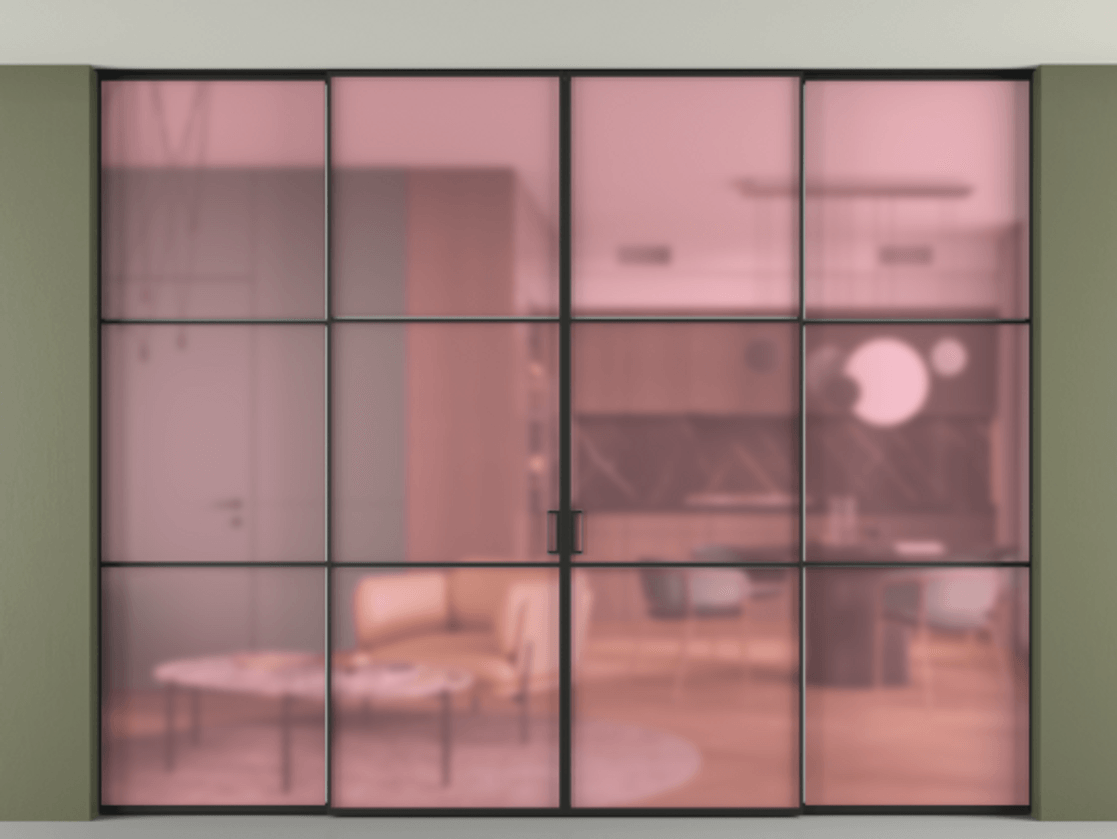 Перегородка Формато внутри проёма скрытое крепление в потолок 4 створки АЛПР 040.03 Алюминий Черный Сатинированное розовое стекло, триплекс. Скрытый короб ЧЕР Цена 444380 ₽ 1. Полотно 4 шт. (800/2100 мм)
2. Комплект установки раздвижной системы
3. Базовый комплект фурнитуры
4.Ручка Рондо. Фабрика дверей Волховец 8 (800) 551 43 19 Перегородка Формато внутри проёма скрытое крепление в потолок 4 створки АЛПР 040.03 Алюминий Черный Сатинированное розовое стекло, триплекс Цена 444380 ₽ | Volhovec