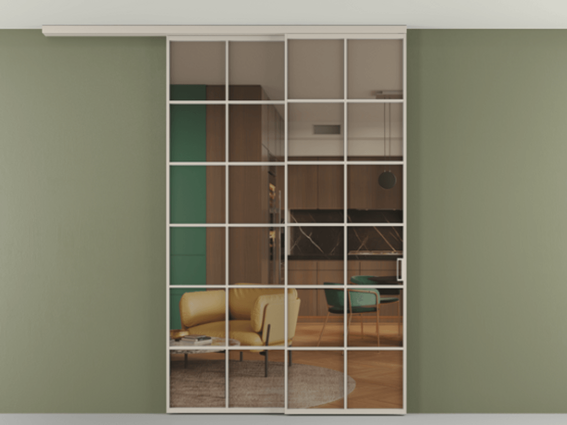 Перегородка Формато вдоль стены на потолок 2 створки с синхронным механизмом АЛПР 040.05 Алюминий светло-бежевый Прозрачное бронзовое стекло, триплекс. Цена 291704 ₽ 1. Полотно 2 шт. (800/2100 мм)
2. Комплект установки раздвижной системы
3. Базовый комплект фурнитуры
4.Ручка Рондо. Фабрика дверей Волховец 8 (800) 551 43 19 Перегородка Формато вдоль стены на потолок 2 створки с синхронным механизмом АЛПР 040.05 Алюминий светло-бежевый Прозрачное бронзовое стекло, триплекс Цена 291704 ₽ | Volhovec