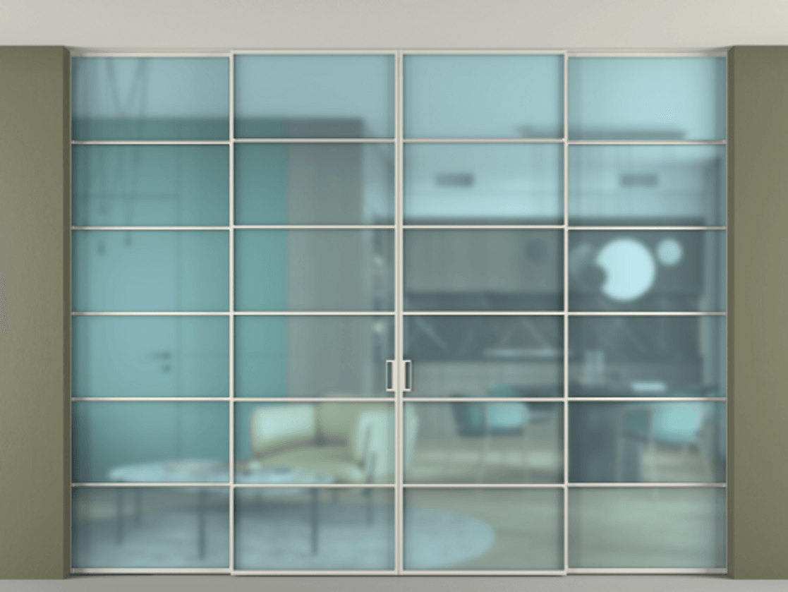 Перегородка Formato внутри проёма скрытое крепление в потолок 4 створки АЛПР 040.04 Алюминий Белый Сатинированное голубое стекло, триплекс. Скрытый короб БЕЛ Цена 453070 ₽ 1. Полотно 4 шт. (800/2100 мм)
2. Комплект установки раздвижной системы
3. Базовый комплект фурнитуры
4.Ручка RONDO. Фабрика дверей Волховец 8 (800) 551 43 19 Перегородка Formato внутри проёма скрытое крепление в потолок 4 створки АЛПР 040.04 Алюминий Белый Сатинированное голубое стекло, триплекс Цена 453070 ₽ | Volhovec